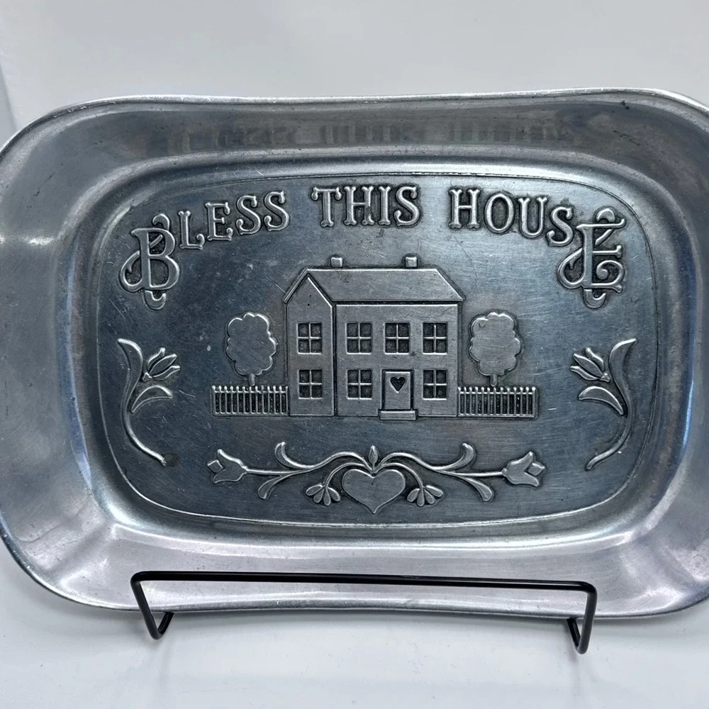 Wilton Armetale Bless This House Pewter Tray Mount Joy‎ PA Metalware 9.25x6.25